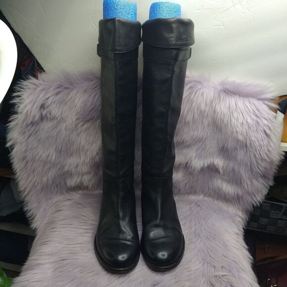 Coach Madalia Riding Boots Womens Size 6.5 B Black Tall Knee Leather Pull On - Picture 3 of 10